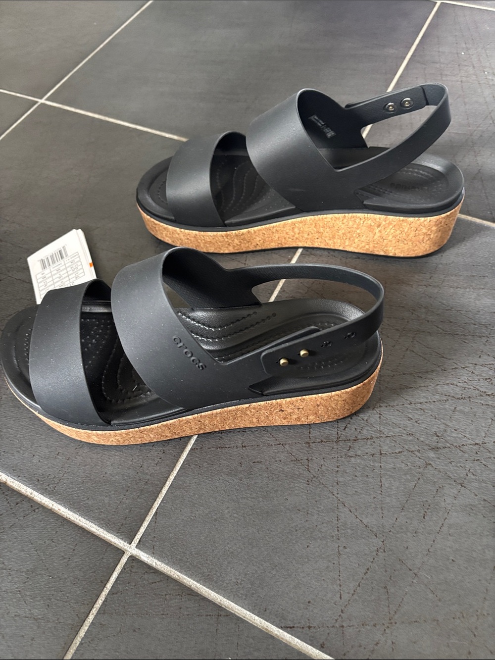 CROCS Women's Brooklyn Cork Low Wedge Black Sandal